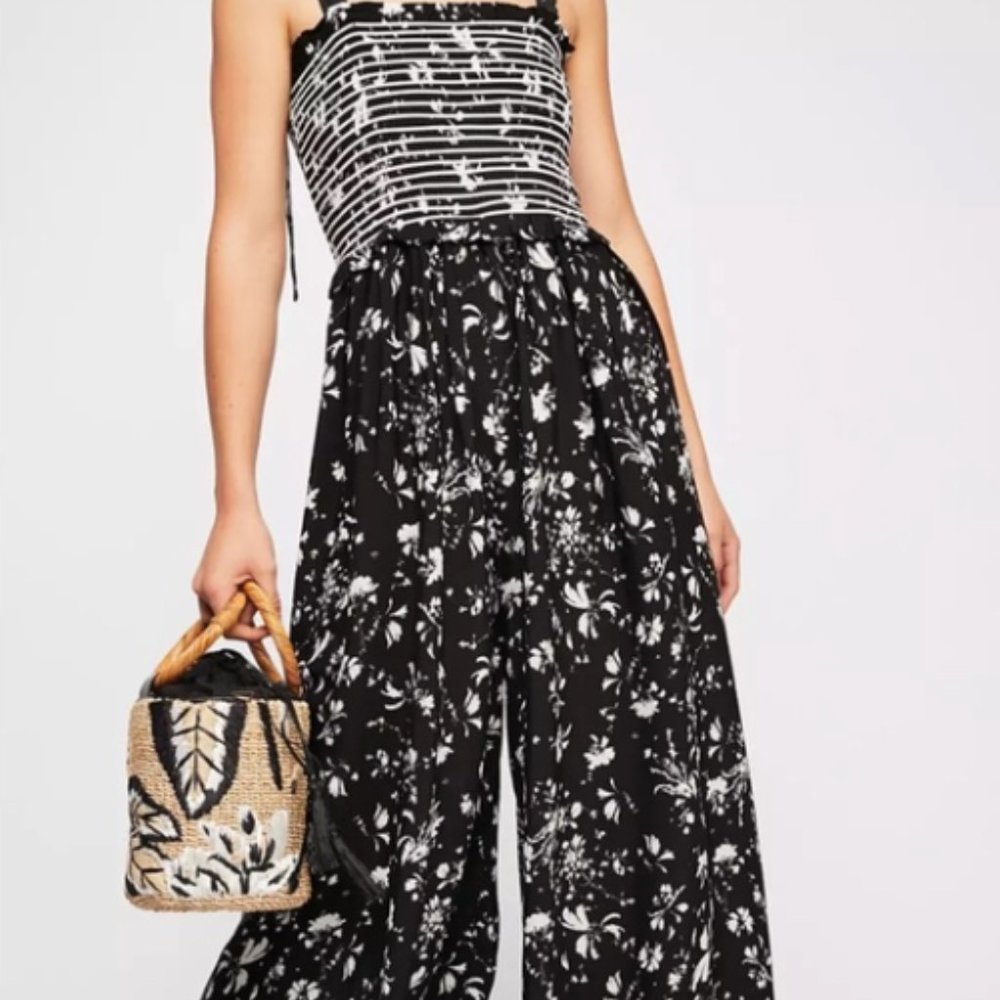 Free People Black and White Floral Wide Leg Jumpsuit